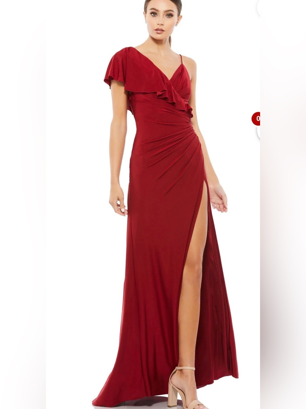Mac Duggal Red Ruffled One-Shoulder Evening Dress 0